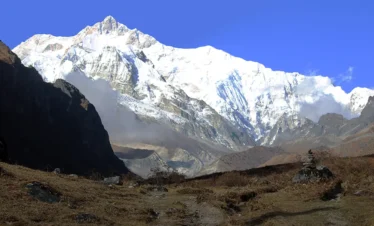View of Mt Kanchenjunga and Goecha peak from Thangsing Valley on the route to Goechala Trek